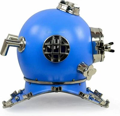 Blue & Chrome Scuba Divers Diving Helmet SCA Full Size 18 Inch U.S Navy Mark V - Image 1 of 3