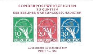 Briefmarkenblock Sonderpostwertzeichen zu Gunsten der Berliner Währungsgeschädi - Bild 1 von 1