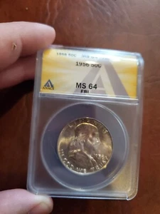 1956 Franklin Half MS64 FBL ANACS 50c US Coin 1956-P Full Bell Lightly TONED - Picture 1 of 5