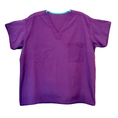 Blusa Médica Para Mujer Talla L Púrpura Verde Borde en Contraste 2 Bolsillos Manga Corta Cuello en V Foto 1 de 4