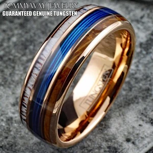 Rose Gold Plated Tungsten Carbide Fishing Line-Whiskey Barrel-Antler Band Ring - Picture 1 of 10