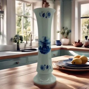 Vintage Vase Ter Steege BV Windmill 7.5"h Delft Blauw Holland Porcelain Cottage - Picture 1 of 13