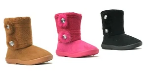 Neu Kinder Stiefel Kleinkind Mädchen Schmuck Akzent Blume Kunstfell Wildleder Strickschuh-262 - Bild 1 von 5