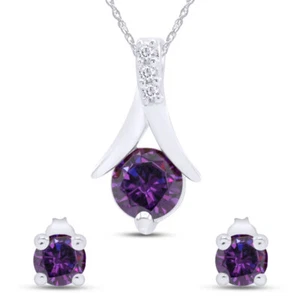 Solitaire Stud Earrings and Pendant Necklace 14k White Gold Plated 925 Silver - Picture 1 of 12