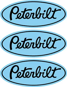 3 Custom Peterbilt Grille Hood Decal Emblems Truck Baby Blue & Black 359 378 379 - Foto 1 di 4