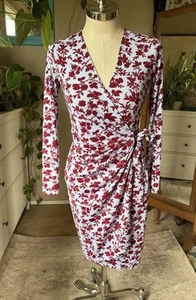 Lark and Ro Blue Burgundy Floral Wrap Dress, size S - Picture 1 of 8