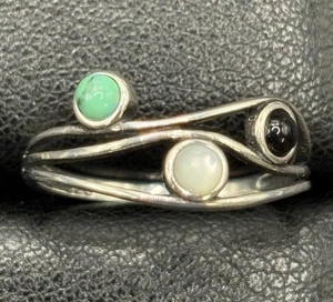 New Condition Sterling Silver Multi Gemstone Ring Size 6.75 Turquoise Onyx  - Picture 1 of 10