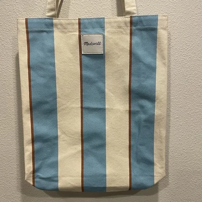 Bolso de Mano Madewell The Reutilizable Lona a Rayas NR469 Porcelana Azul Marrón Playa Foto 1 de 4