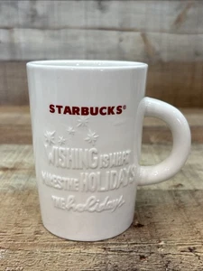 Starbucks Coffee Mug 2010 Holiday Embossed White Red Wishing 10 oz - Picture 1 of 6