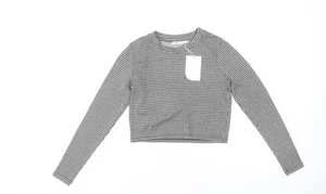 Top de mujer Pull&Bear negro a cuadros recortados S - Imagen 1 de 12