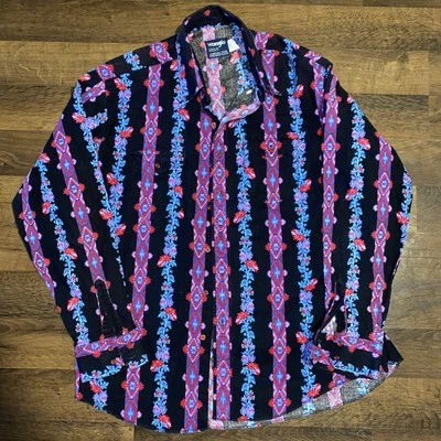 Vintage Wrangler Brushpopper Western Shirt Blue Red Aztec 17.5 36 XL XLong Tails - Image 1 of 4
