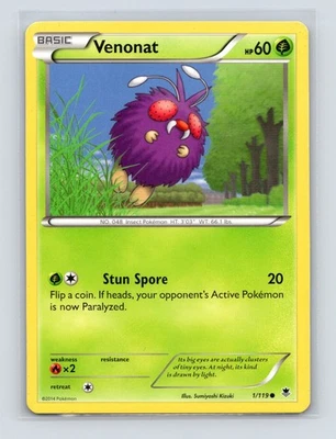Pokémon TCG Venonat 1/119 XY - Phantom Forces Normal MP - Image 1 of 2