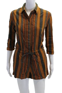James Perse Women's Long Sleeves Collared Cinch Waist Romper Striped Size 0 - Picture 1 of 5