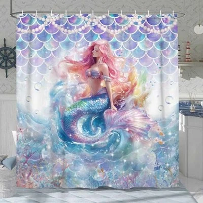  Cortina de Ducha, Azul Náutico Océano Mar 70"W x 70"L (Pack de 1) Sirena Foto 1 de 4