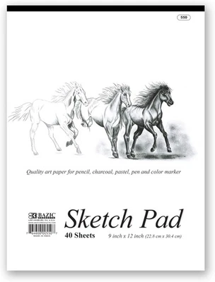 Almohadilla de bocetos BAZIC 40 hojas 9" X 12", blanco cuaderno de bocetos dibujo paquete de 1,  Foto 1 de 2