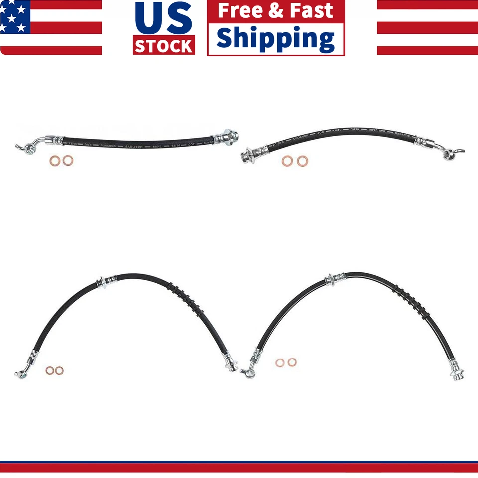 Línea de freno de manguera de freno delantera trasera izquierda y derecha 4 piezas para Nissan Altima 2002-2005 Foto 1 de 4