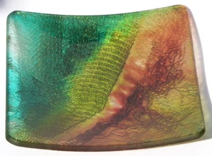 Colorful Glass Service Plate Fruit Bowl Artisan Handmade Japanese Style 9"/23cm - Picture 1 of 4