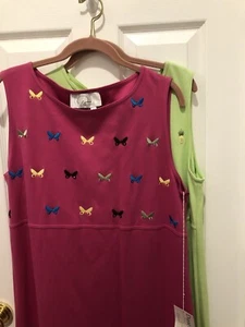 Diane Gilman LOT 2 Maxi Dresses Butterflies Pineapples Pink Lime Green New Used - Picture 1 of 20