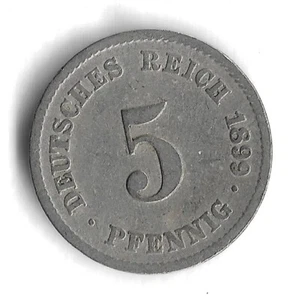 1899 F Germany 5 Pfennig World Coin - Mintage 2,005,626 - KM# 11 - Picture 1 of 2