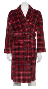 Sonoma Bath Robe House Coat Men S/M Plush Microfleece Pockets Red Plaid NWT - Picture 1 of 4