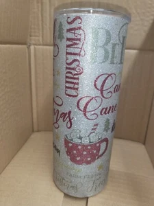 Christmas Words 25oz Straight Glitter Custom Tumbler with Lid and Straw - Picture 1 of 3