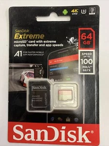 Sandisk Extreme 64GB Micro SD SDXC 100MB/s - Picture 1 of 2