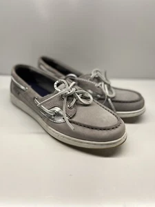 SPERRY COASTFISH EMBOSS GRAY LEATHER BOAT SHOES WOMENS 5.5 / STS87626 - Picture 1 of 12