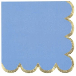 Coastal Blue Gold Foil Scalloped Edge Luncheon Napkins 16pk - Picture 1 of 1