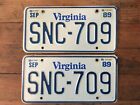 1989 Virginia License Plate SET, SNC-709 Sticker Plates 