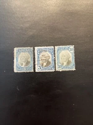 US Second Issue Revenue Stamp 1871 3c,5,10…Washington Scott #105,107,109-used Ng - Image 1 of 2