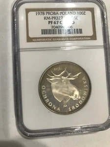 Rare 1978 Poland Silver Proof Proba 100 ZL Moose- NGC PF 67 - Picture 1 of 4