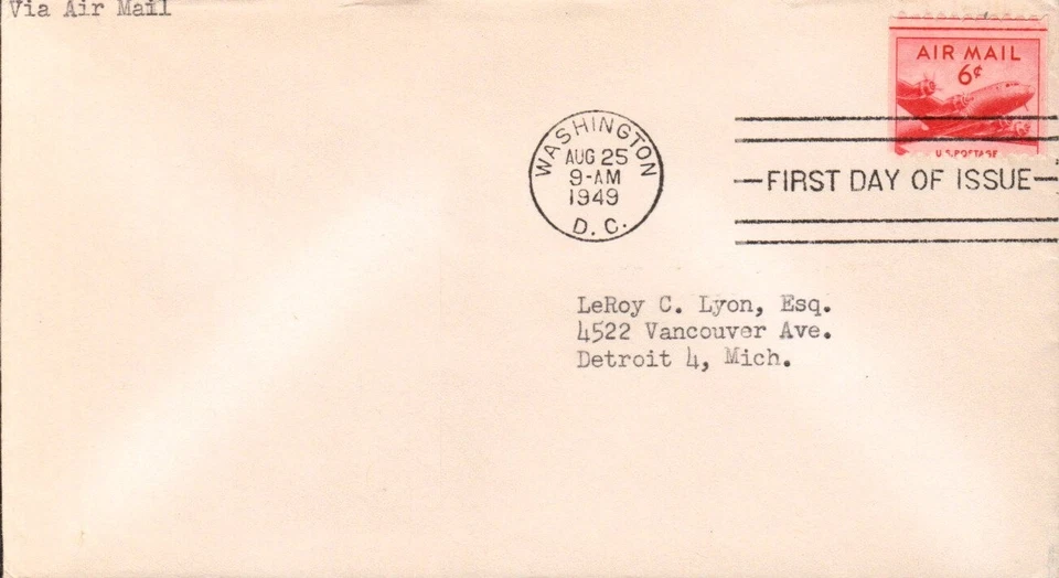 SCOTT#: C41 DC-4 SKYMASTER 6¢ AUG 25 1949 WASHINGTON DC FIRST DAY COVER FDC BX7 - Image 1 of 1