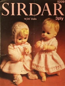 Vintage Knitting Pattern**14 to 20" Baby Doll Clothes**Dress*Coat*Bonnet*Bootees - Picture 1 of 1