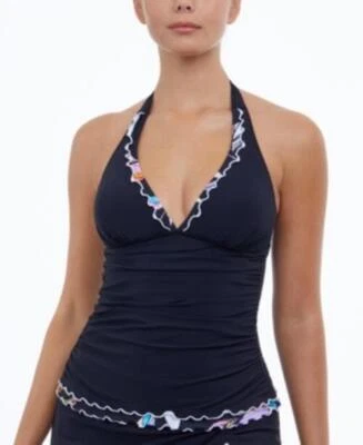 MSRP $98 Profile by Gottex Monaco Halter Tankini Top Black Size 8 (STAIN) - Image 1 of 2
