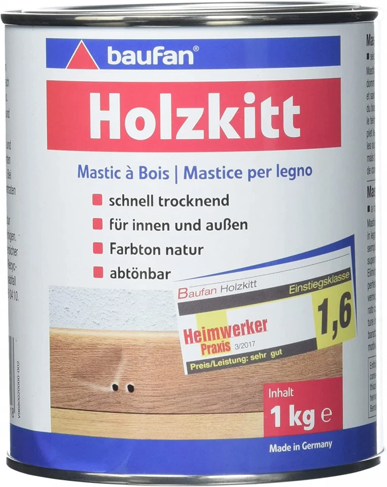baufan Holzkitt Gebrauchsfertige Füllmasse für Innen und Außen - Natur, 1kg