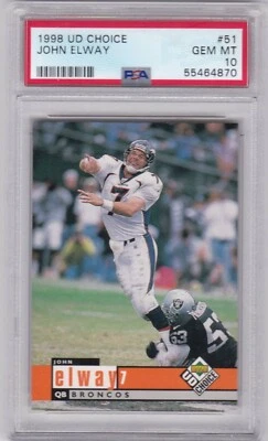 1998 Upper Deck UD Choice - #51 John Elway Denver Broncos PSA 10 "POP 10" - Image 1 of 2