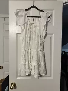 NWT~Women's~ Off the Shoulder~Cover-Up Dress~Drawstring Neck~White~Size Medium - Picture 1 of 6