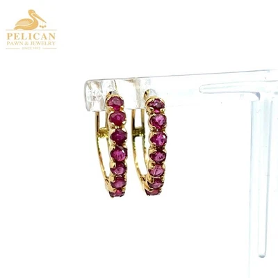 Ruby Hoop Earrings 14K Yellow Gold (PPJ053137) - Image 1 of 4