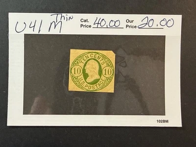 US Scott # U 41 Mint  thin   Cut Square  2026 Scott Catalogue Value $ 40.00 - Image 1 of 4