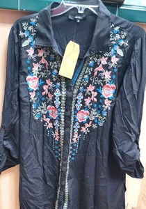 Andree by Unit Popover-Top Damen mit Blumenstickerei 1X schwarz Poly/Rayon Boho - Bild 1 von 6