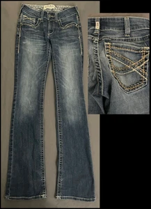 Ariat Bootcut Jeans Womens 27 XL Embroidered Western Medium Wash Denim Low Rise - Picture 1 of 18