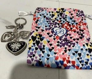 Brighton Water Lily Double Sided Key Chain Silver And Black NWOT In Brighton Bag - Picture 1 of 4