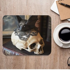 Gothic Bat and Skull Mouse Pad Dark Academia Occult Victorian Desk Mat - Picture 1 of 5