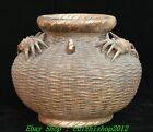 6" Marked Old Chinese Folk Silver Bamboo Weaving Crab Basket Tank Jar Crock