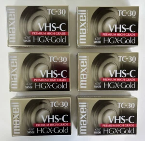 6 Maxell TC-30 Premium High Grade VHS-C HGX-Gold Video Cassette Tapes NOS Sealed - Bild 1 von 5