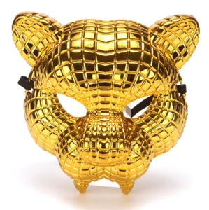 Gold Tiger Mask Masquerade Golden VIP Costume Bling Gangster Disco Shiny - Picture 1 of 2