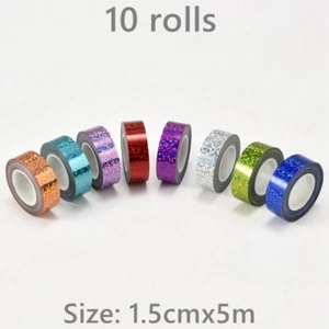 10 Rolls Laser Washi Tape Sticker Glitter Masking for Decor Scrapbook Album - Picture 1 of 21