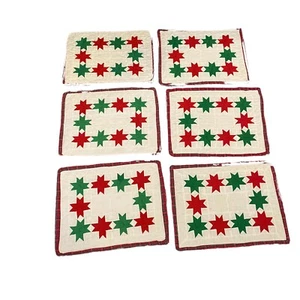 Vintage Christmas Quilt Placemats Tartan in Trim Set Of 6 Farmhouse Primitive - Picture 1 of 3