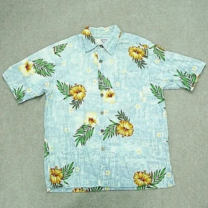 Michael Austin Button Up Short Sleeve Shirt Men Size L Blue Floral 100% Cotton - Picture 1 of 5