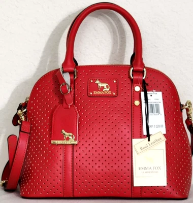 🌞EMMA FOX CHILI RED TOP ZIP PERFORATED LEATHER DOME CROSSBODY SATCHEL BAG🌺NWT! - Image 1 of 4